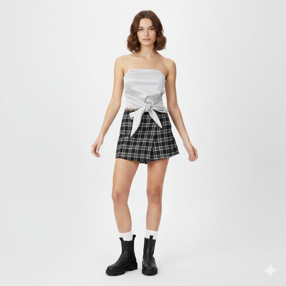 Women's Tube Top Bandeau Tie up front Cropped sleeveless Satin White Small - Picture 5 of 13